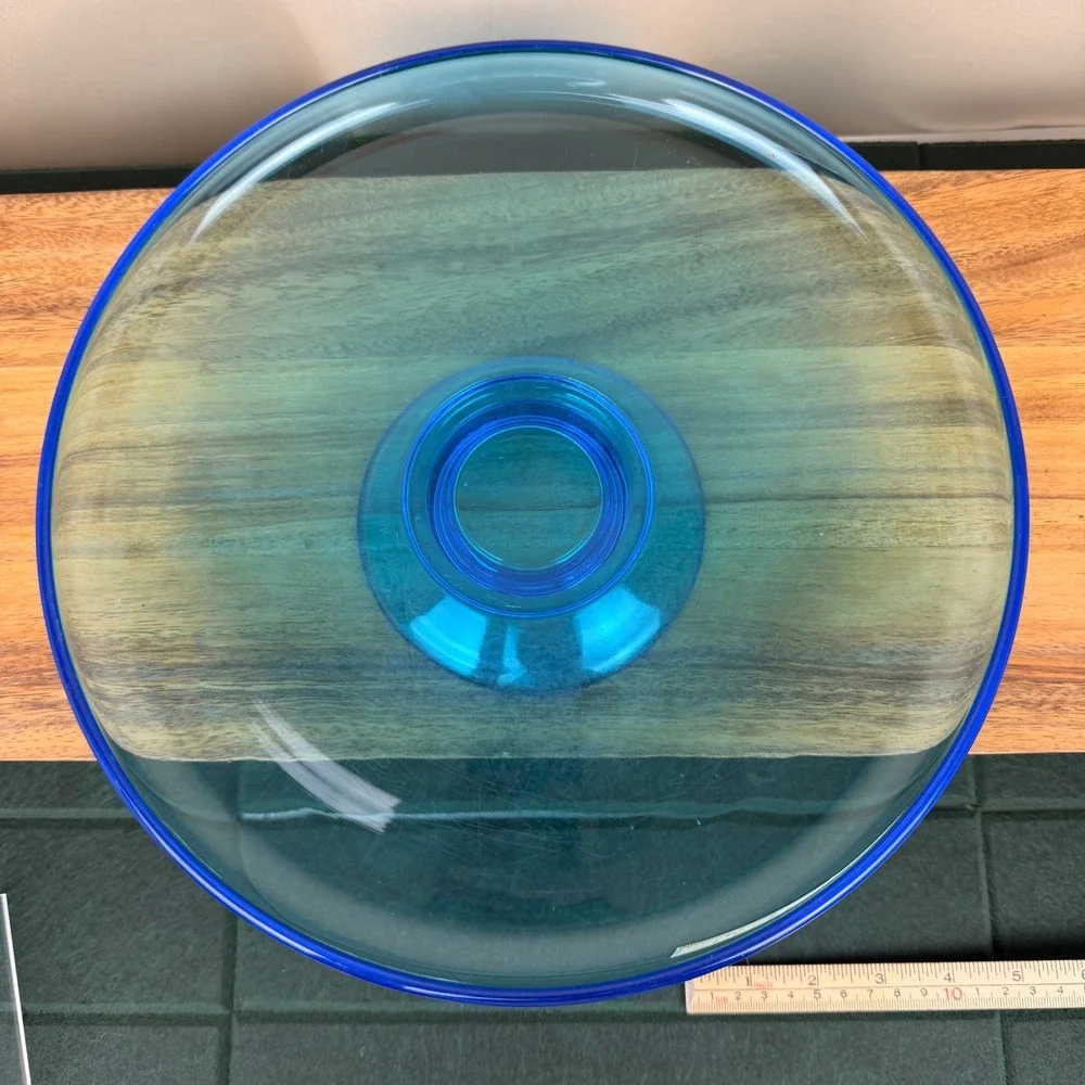Vintage Aqua Blue Hand Blown Glass Cake Stand Pedestal Chip Dip Server 10 Inch